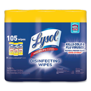 LYSOL® Brand Disinfecting Wipes, 7 X 7.25, Lemon And Lime Blossom, 35 Wipes-canister, 3 Canisters-pack freeshipping - TVN Wholesale